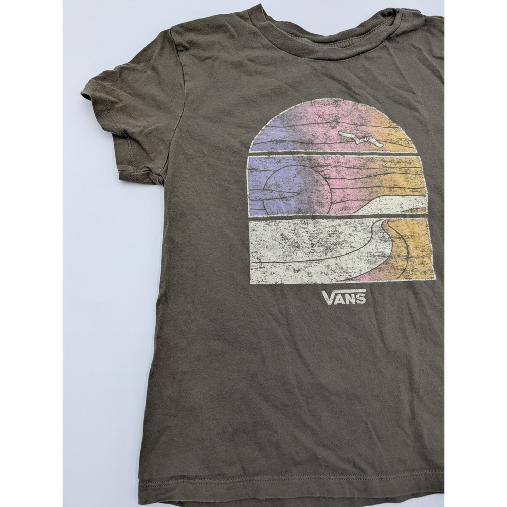 Vans Graphic T-Shirt Kids Small Distressed Beach Sunset Charcoal Grey Small - Picture 3 of 9